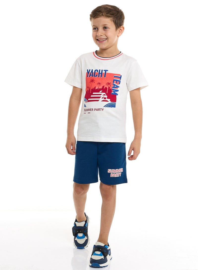 Victor and Jane Junior Boys' 2 Piece Sets with Matching Tshirt And Slogan Print Shorts and Elasticated Waist - Image 5