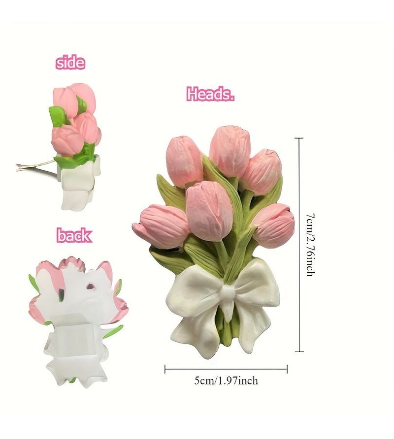 A 3D Artificial Whole Pink Tulip Car Air Outlet Decoration Cement Fashion Interior Vehicle Ornament 2 Pieces - Image 2