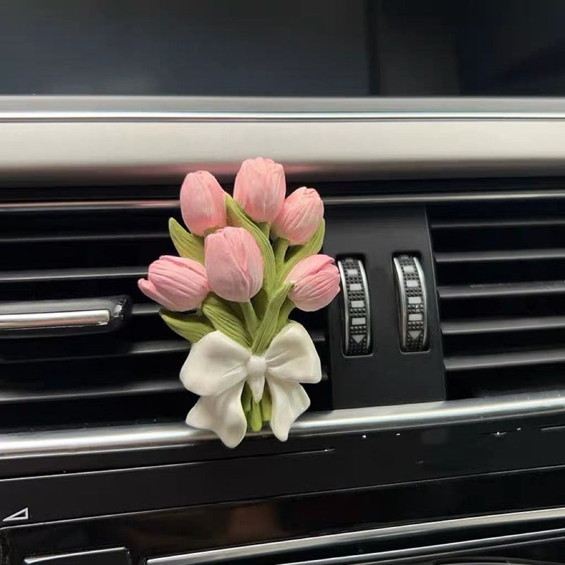 A 3D Artificial Whole Pink Tulip Car Air Outlet Decoration Cement Fashion Interior Vehicle Ornament 2 Pieces - Image 5
