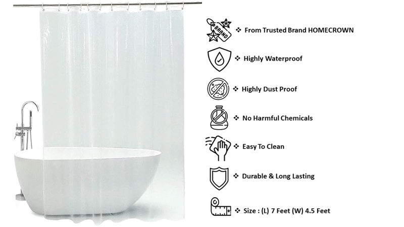 HOMECROWN HOMECROWN Waterproof Clear Plain Plastic Bathroom Shower Curtain with 8 Curtain Ring Hooks, 7x4 Feet, Clear Transparent  - Image 4