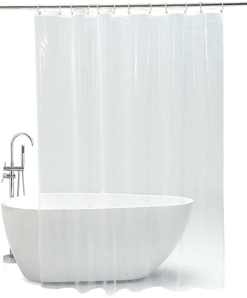 HOMECROWN HOMECROWN Waterproof Clear Plain Plastic Bathroom Shower Curtain with 8 Curtain Ring Hooks, 7x4 Feet, Clear Transparent  - Image 1