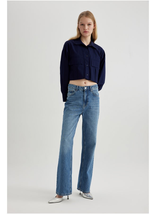 DeFacto - Woman Cropped Fit Woven Long Sleeve Shirt - Image 1