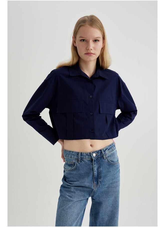 DeFacto - Woman Cropped Fit Woven Long Sleeve Shirt - Image 1
