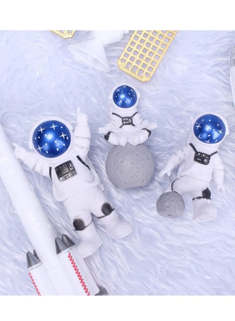 Astronaut Figurines Cake Topper Outer Space Birthday Cake Decoration Spaceman Model Display Miniature Astronaut Toys Set, Planet Rocket Pearl Balls and Star DIY Cake Toppers for Kids Party (4Pcs) - Image 4