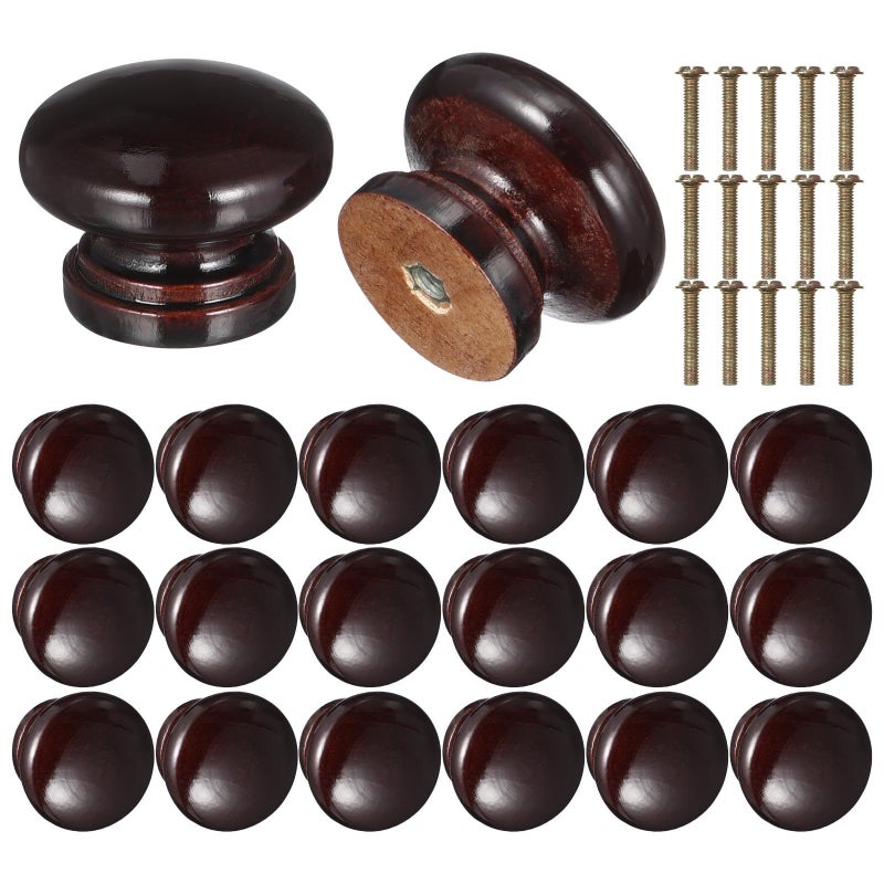 20pcs Wooden Mushroom Drawer Knobs Round Cabinet Handles with Screws for Furniture Dressers Kitchen - Image 2
