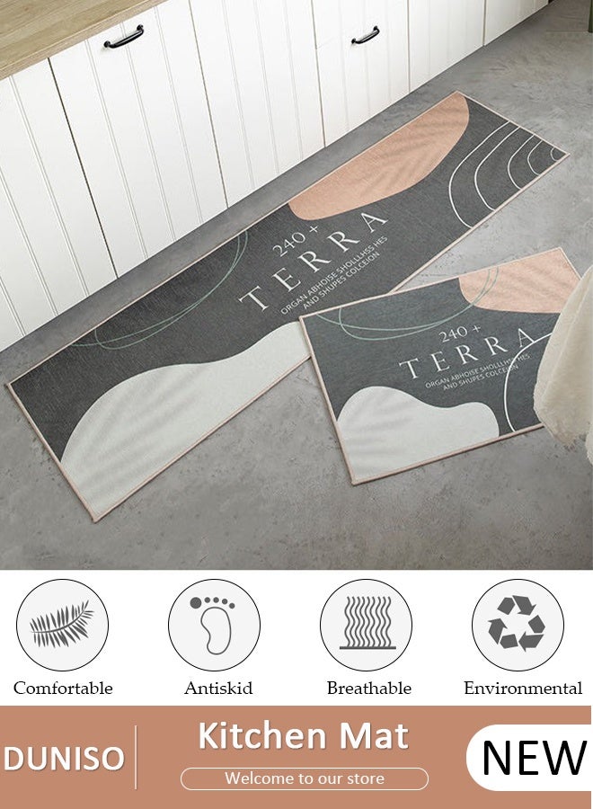DUNISO قطعتان من سجاد ودواسات المطبخ غير القابلة للانزلاق، مجموعة سجادة مضادة للتعب في مدخل المطبخ، سجادة أرضية خلفية للمطبخ والحمام والمكتب 40*60 سم&amp;40*120 سم - Image 1