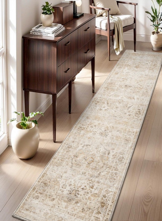 AMOAMI-2X10 Runner Rug-Washable Runners for Hallways-Soft Non Slip Bedside Rugs for Bedroom-Vintage Long Rug for Hallways Entryway Laundry Room Stair Kitchen Bathroom Beige - Image 1