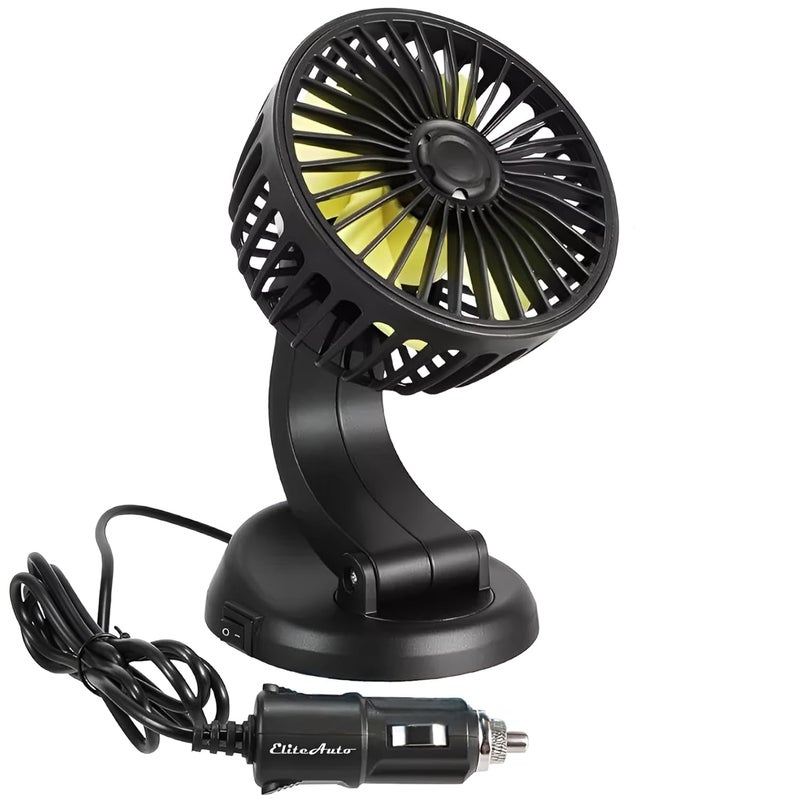 EliteAuto 12V DC High Speed Low Noise Telescopic Adjustment Car Fan for Dashboard 360 Degree Rotatable Single Head Powerfull Speed Turbine Shape Cooling Air Fan (Copper Motor) - Image 1