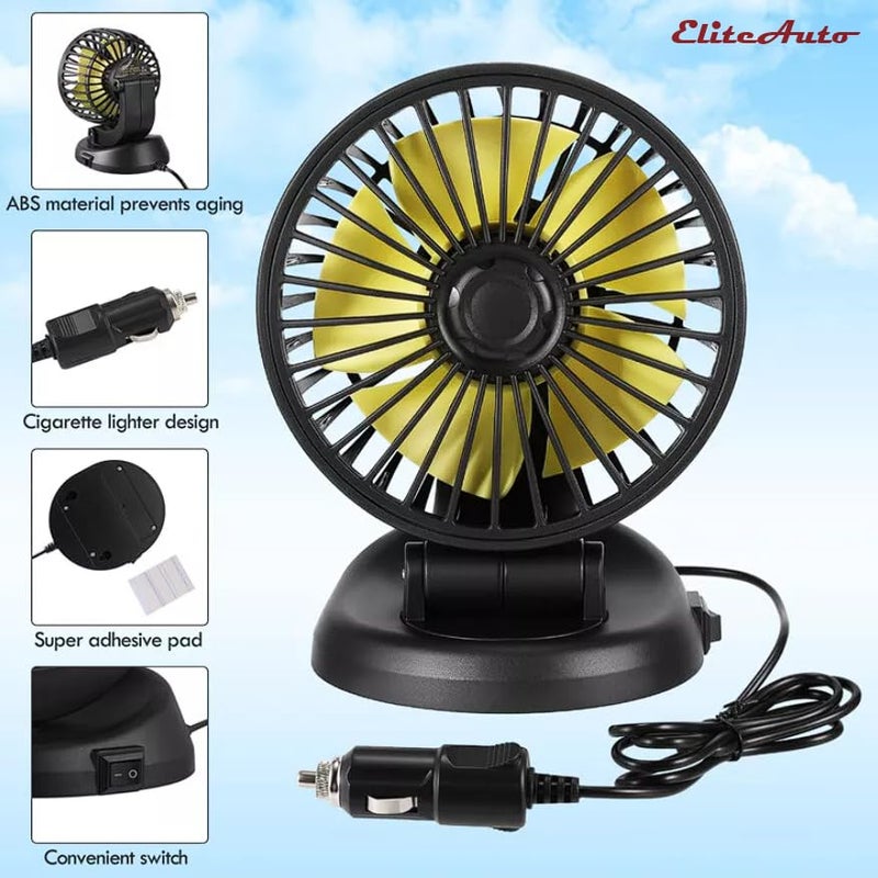 EliteAuto 12V DC High Speed Low Noise Telescopic Adjustment Car Fan for Dashboard 360 Degree Rotatable Single Head Powerfull Speed Turbine Shape Cooling Air Fan (Copper Motor) - Image 3