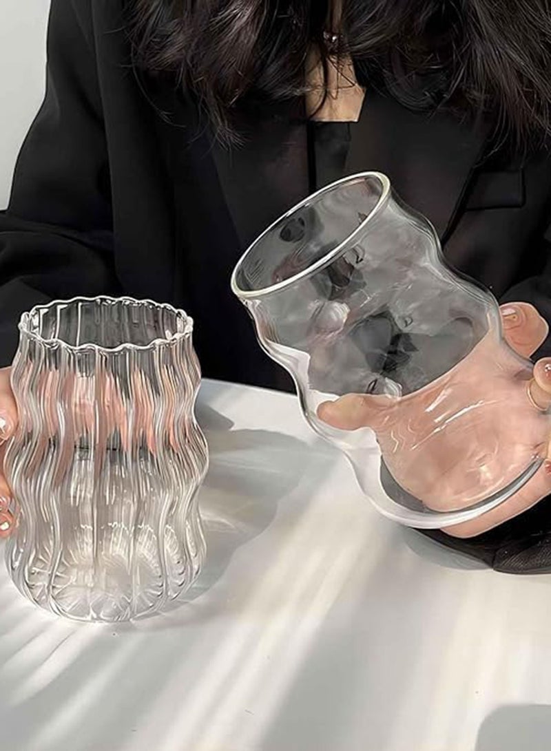 DAMCONME 2 Pcs Ribbed Glass Cups – Vintage Wave Design Drinking Glassware for Iced Coffee, Juice, Milk,  Tea and Beverages - Image 4