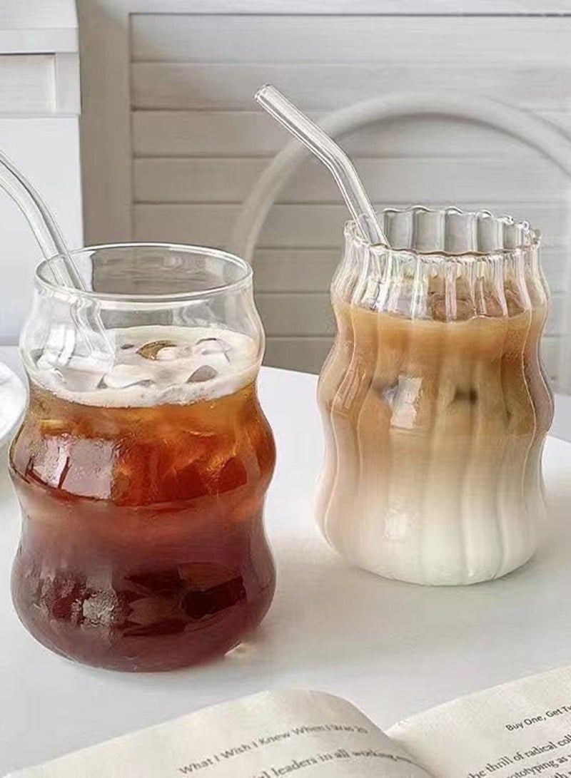 DAMCONME 2 Pcs Ribbed Glass Cups – Vintage Wave Design Drinking Glassware for Iced Coffee, Juice, Milk,  Tea and Beverages - Image 5