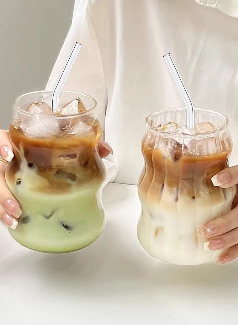 DAMCONME 2 Pcs Ribbed Glass Cups – Vintage Wave Design Drinking Glassware for Iced Coffee, Juice, Milk,  Tea and Beverages - Image 1