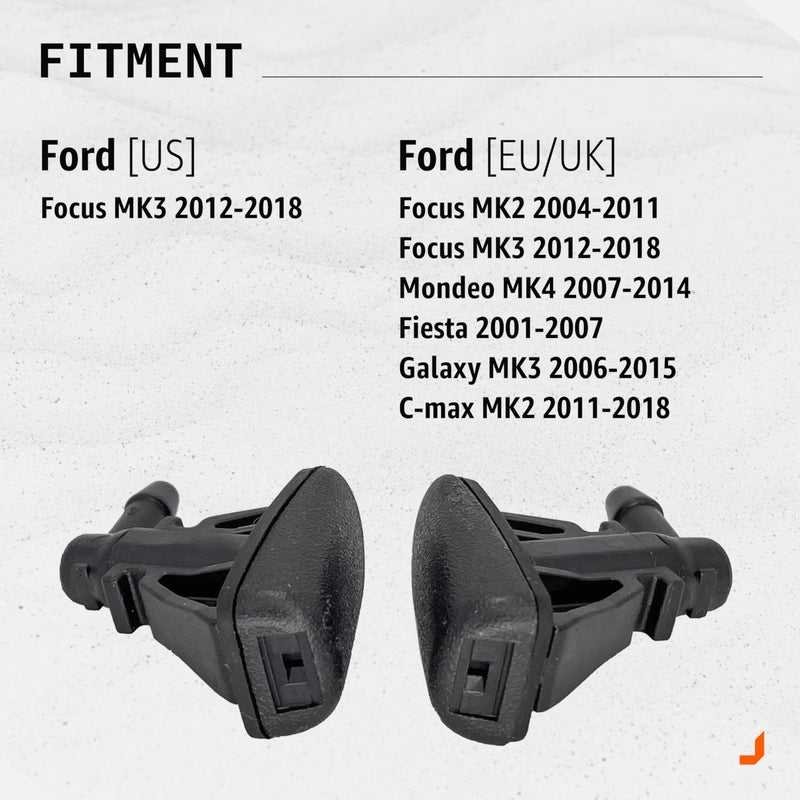 Generic Click&Fit Windshield Washer Nozzles compatible with Ford Focus Mk3 from 2012 to 2018, Mondeo 2007-2014, Fiesta 2001-2007, C-Max – Wiper water sprayers jets replace CP9Z-17603-B, Front Left and Right  - Image 2