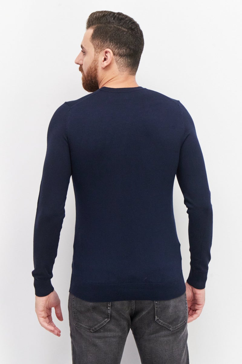 Celio Men Crew Neck Long Sleeve Plain Sweaters, Navy Blue - Image 2