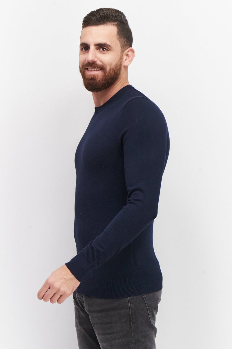 Celio Men Crew Neck Long Sleeve Plain Sweaters, Navy Blue - Image 4