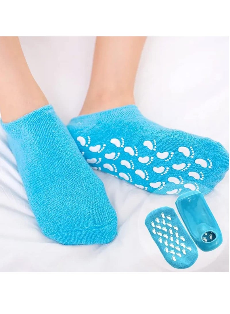 1Pair Blue Moisturize Soften Repair Cracked Skin Moisturizing Treatment Full Gel Jojoba Oil Vitamin E Spa Socks - Image 1