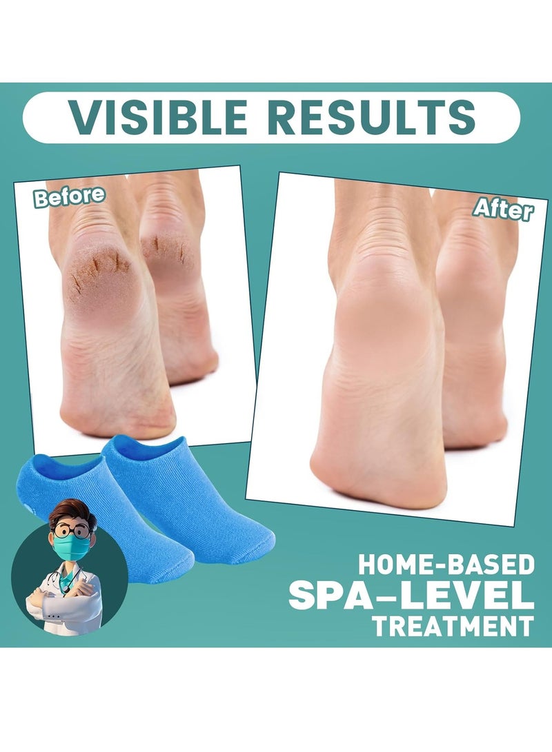 1Pair Blue Moisturize Soften Repair Cracked Skin Moisturizing Treatment Full Gel Jojoba Oil Vitamin E Spa Socks - Image 3