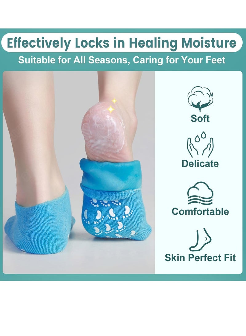 1Pair Blue Moisturize Soften Repair Cracked Skin Moisturizing Treatment Full Gel Jojoba Oil Vitamin E Spa Socks - Image 4