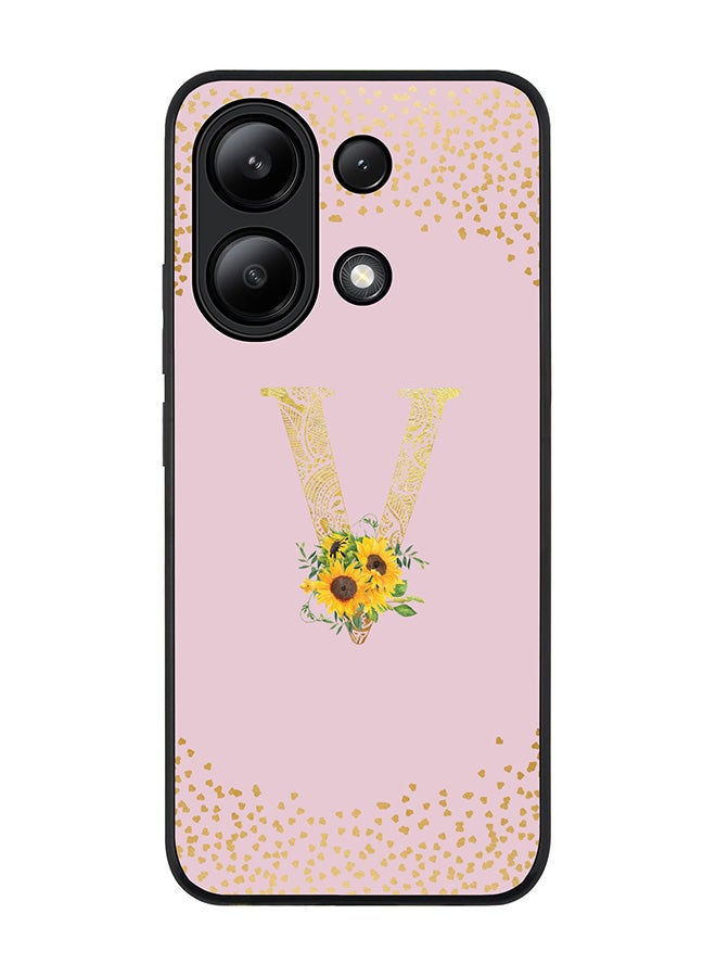 Stylizedd Rugged Black edge case for Xiaomi Redmi Note 13 4G, Cover Custom Monogram Initial Letter Mandala Floral Pattern Alphabet - V  (Pink ) - Image 1