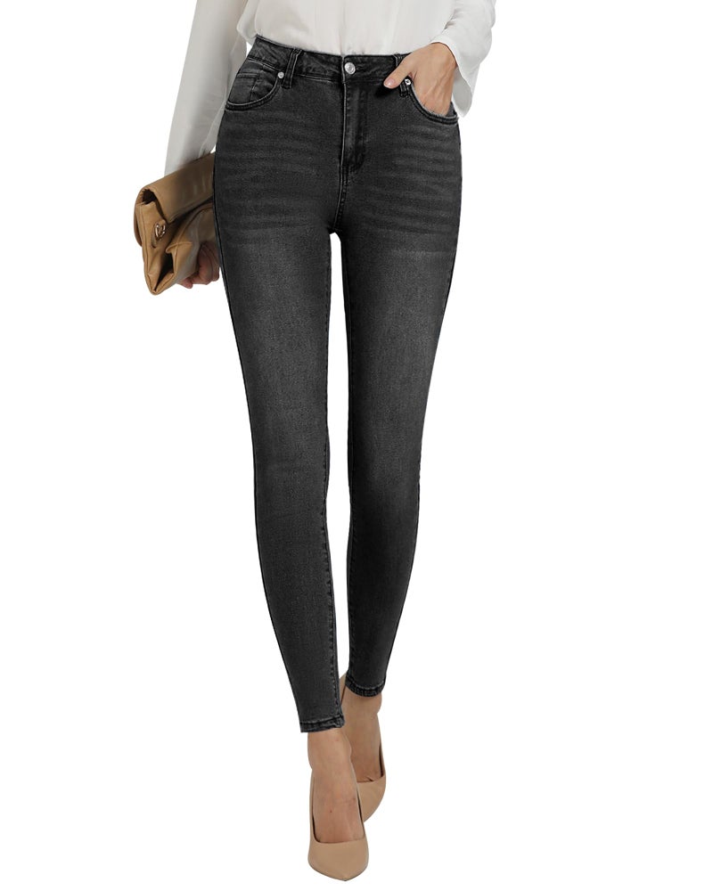 GRAPENT Womens Jeans Stretchy High Rise Stretch Jeans Cowgirl Jeans Black Jeggings with Pockets Color Washed Black Medium Size 8-10 - Image 1