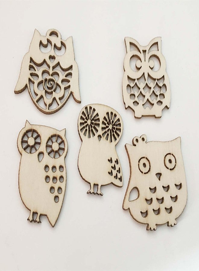 JANOU 50pcs Mini Owl Wood Cutouts DIY Crafts Owl Bird Unfinished Wooden Tags Ornaments for Wedding Birthday Party Decoration (Randow Styles) - Image 2