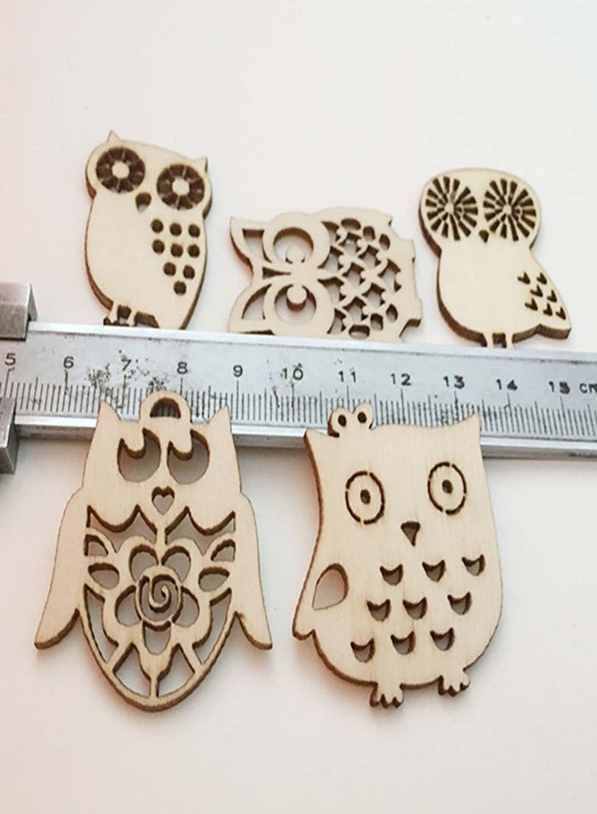 JANOU 50pcs Mini Owl Wood Cutouts DIY Crafts Owl Bird Unfinished Wooden Tags Ornaments for Wedding Birthday Party Decoration (Randow Styles) - Image 3