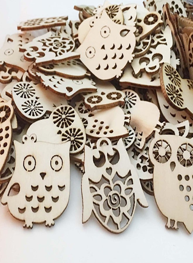 JANOU 50pcs Mini Owl Wood Cutouts DIY Crafts Owl Bird Unfinished Wooden Tags Ornaments for Wedding Birthday Party Decoration (Randow Styles) - Image 5
