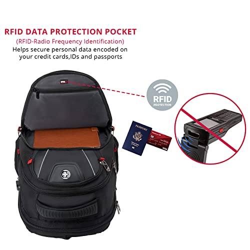 Swissdigital Design Travel Backpack for men, TSA Friendly USB Charging RFID Protection Business Backpack Fits 15.6" Laptops Black | J14-BR - Image 4