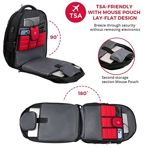 Swissdigital Design Travel Backpack for men, TSA Friendly USB Charging RFID Protection Business Backpack Fits 15.6" Laptops Black | J14-BR - Image 5