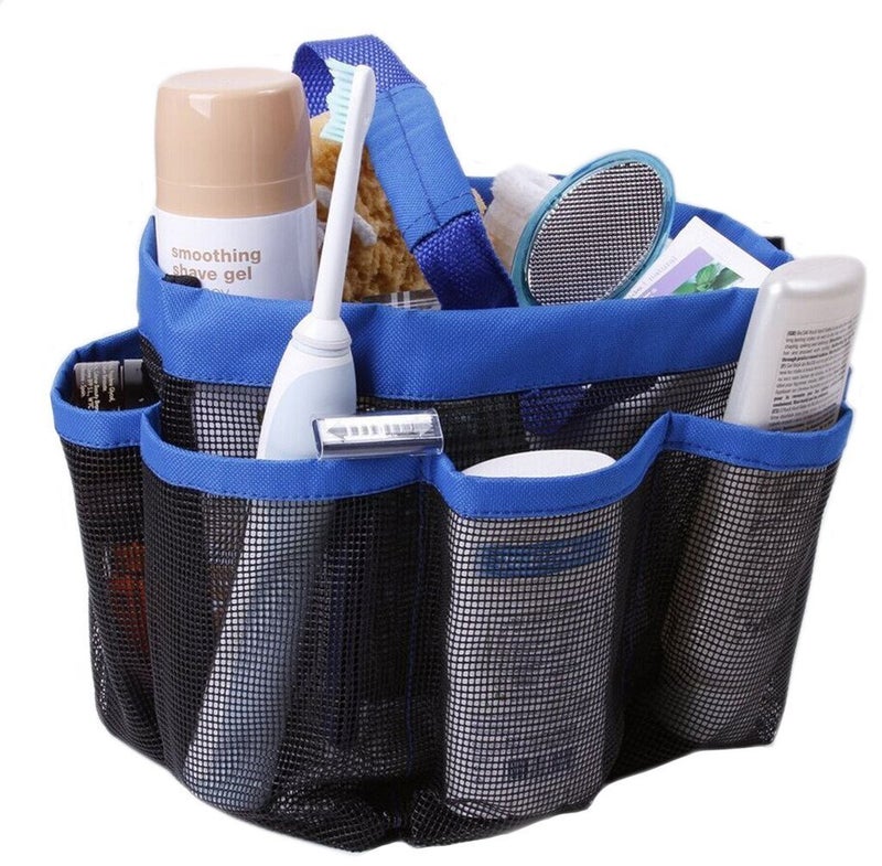 eoocvt Mesh Shower Caddy, 8 Pockets Quick Dry Hanging Toiletry Tote Bag for Bathroom Shower Organizer Accessories (Blue) - Image 1