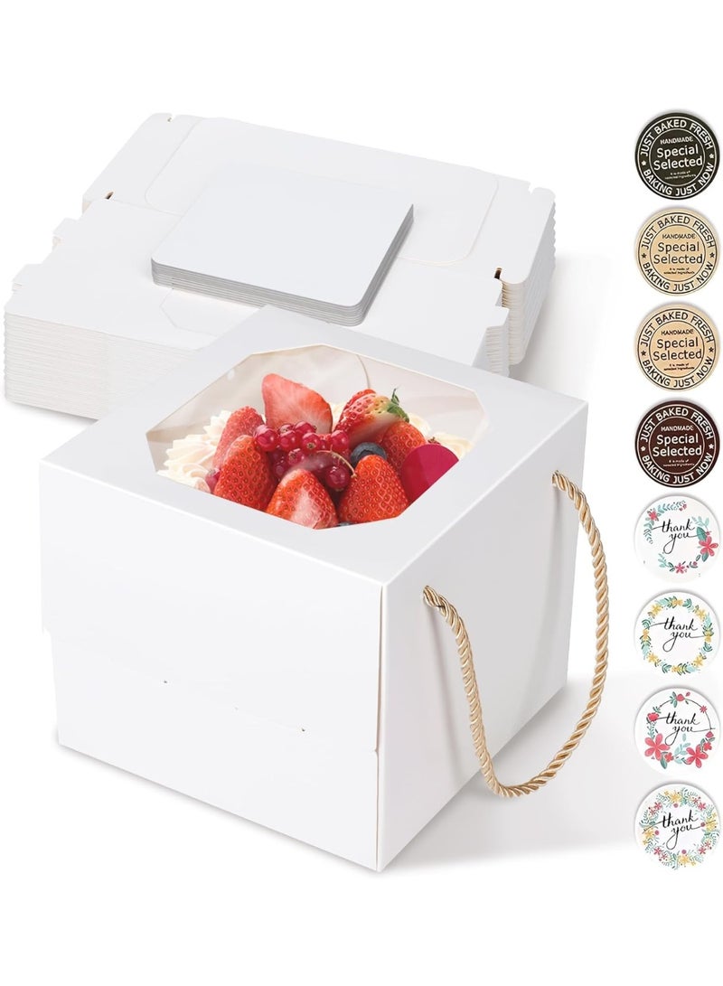 Bukela White Cake Box With Window From , 20 Pieces, Baked Goods Box With Cake Boards And Handles, Suitable For Packing 3-Inch Or 4-Inch Biscuit Tins,  Paper Gift Box For Pastries, Cookies, Pies, Doughnuts And Macarons. - Image 1