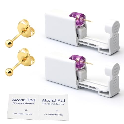 YINPAD 2 psc Ear Piercing Kit, Disposable ear piercing gun tool, pre-installed with gold 3mm pea earrings, at Home Self Piercing Kit (Little golden ball) - Image 1