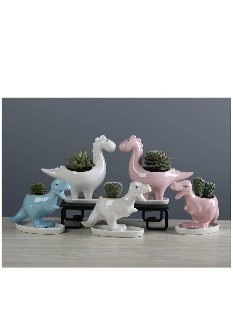 SYOSI Succulent Planter Pot Dinosaur Shape Ceramic Planter Pot with Drainage Tray Multipurpose Bonsai Plant Vase Creative Cactus Flower Pot with Drain Hole - Home Office Garden Decoration - Image 5