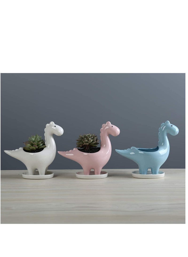 SYOSI Succulent Planter Pot Dinosaur Shape Ceramic Planter Pot with Drainage Tray Multipurpose Bonsai Plant Vase Creative Cactus Flower Pot with Drain Hole - Home Office Garden Decoration - Image 3