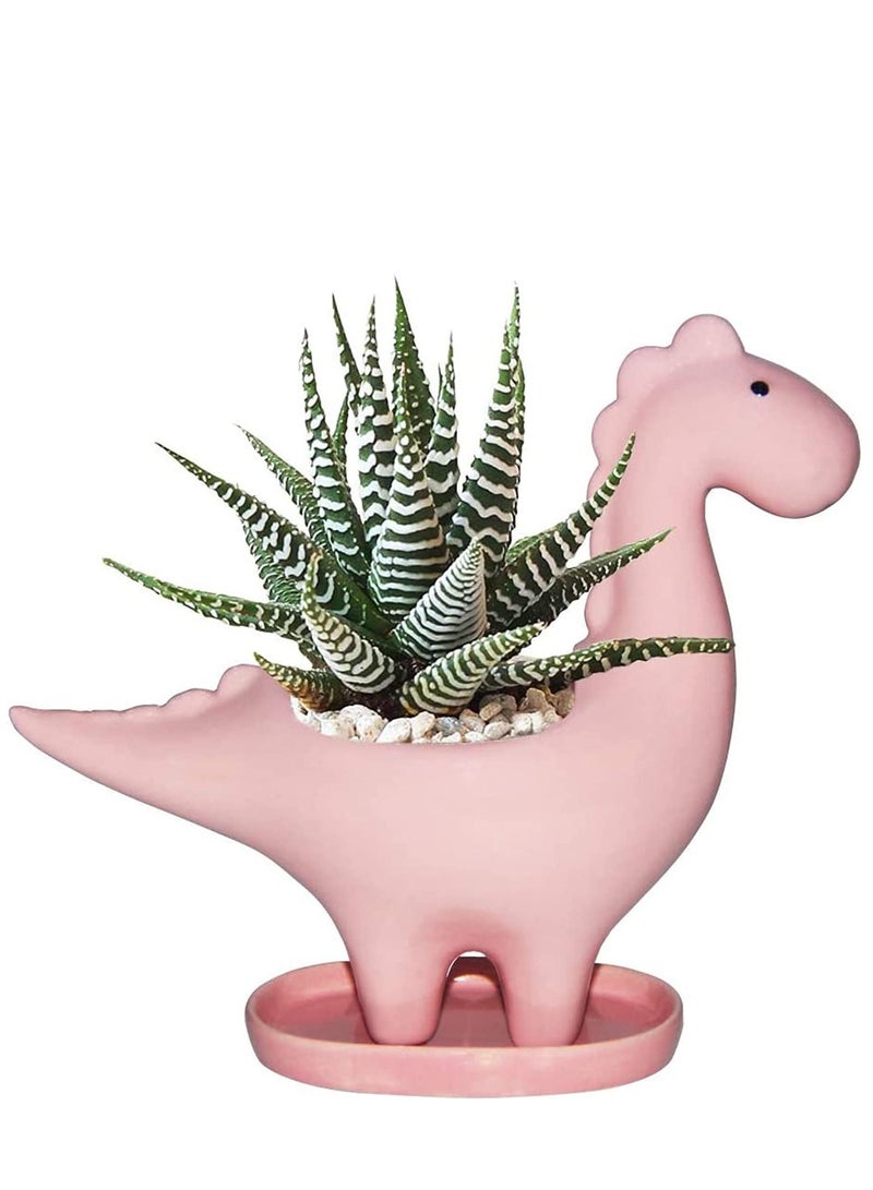 SYOSI Succulent Planter Pot Dinosaur Shape Ceramic Planter Pot with Drainage Tray Multipurpose Bonsai Plant Vase Creative Cactus Flower Pot with Drain Hole - Home Office Garden Decoration - Image 1
