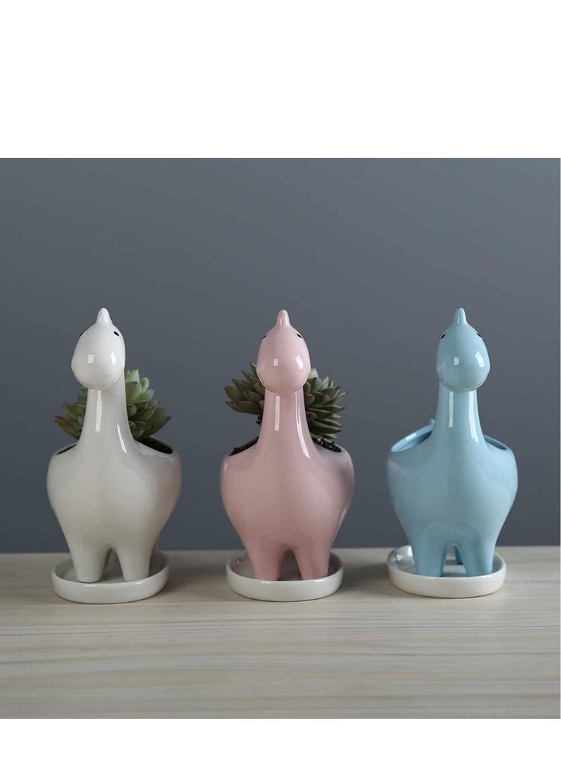 SYOSI Succulent Planter Pot Dinosaur Shape Ceramic Planter Pot with Drainage Tray Multipurpose Bonsai Plant Vase Creative Cactus Flower Pot with Drain Hole - Home Office Garden Decoration - Image 2