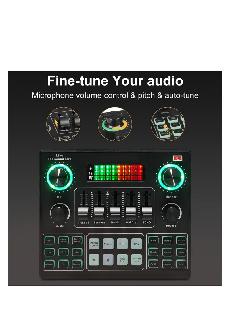 Excefore - Live Sound Card Audio Mixer, Bluetooth Audio Mixer, Podcast Audio Interface with DJ Mixer Effects, Podcast Production Studio Equipment, Prefect for Streaming/Podcasting/Gaming - Image 1