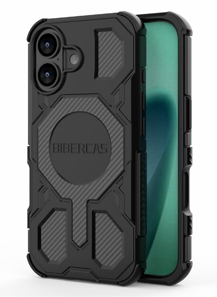 BIBERCAS For iPhone 16 Case Compatible with MagSafe Anti Drop TPU + PC Phone Cover - Black - Image 1