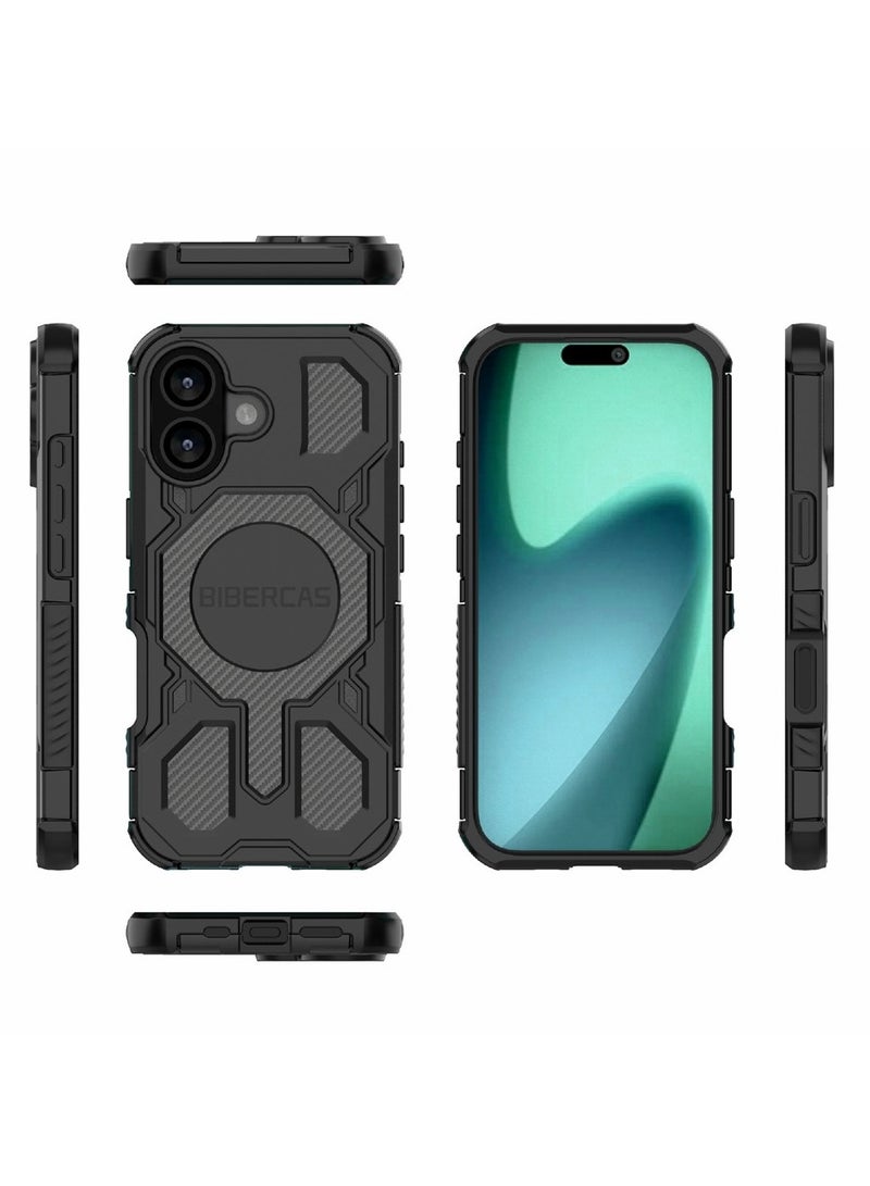 BIBERCAS For iPhone 16 Case Compatible with MagSafe Anti Drop TPU + PC Phone Cover - Black - Image 5
