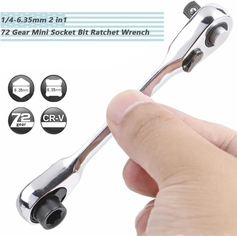 Eyech 14 Mini Ratchet Wrench 72 Teeth Driver Socket and Screwdriver Bit Hex Quick Release Double Headed Ratchet Wrench Dualuse Spanner Multifunctional Hand Tools - Image 3