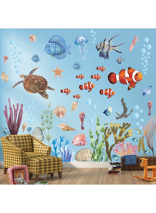 RAINBOW WSK RW-1045 Colorful Ocean Animals Wall Decals 3D Undersea Marine Animals Wall Stickers DIY Removable Fish Coral Starfish Seaweed Sea View Animals Wall Art Decor for Kids Baby Bedroom Living Room Nursery - Image 4