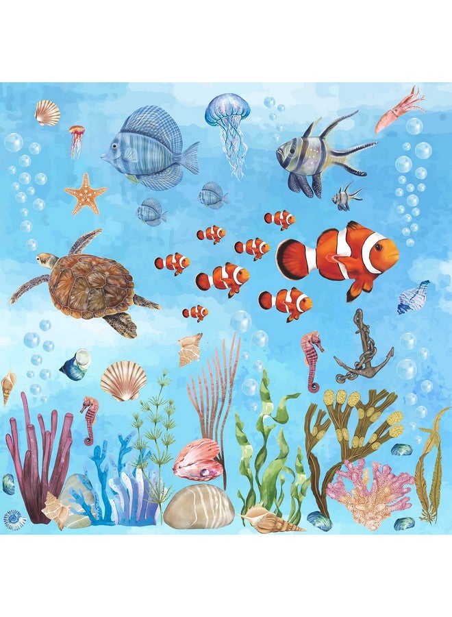 RAINBOW WSK RW-1045 Colorful Ocean Animals Wall Decals 3D Undersea Marine Animals Wall Stickers DIY Removable Fish Coral Starfish Seaweed Sea View Animals Wall Art Decor for Kids Baby Bedroom Living Room Nursery - Image 1