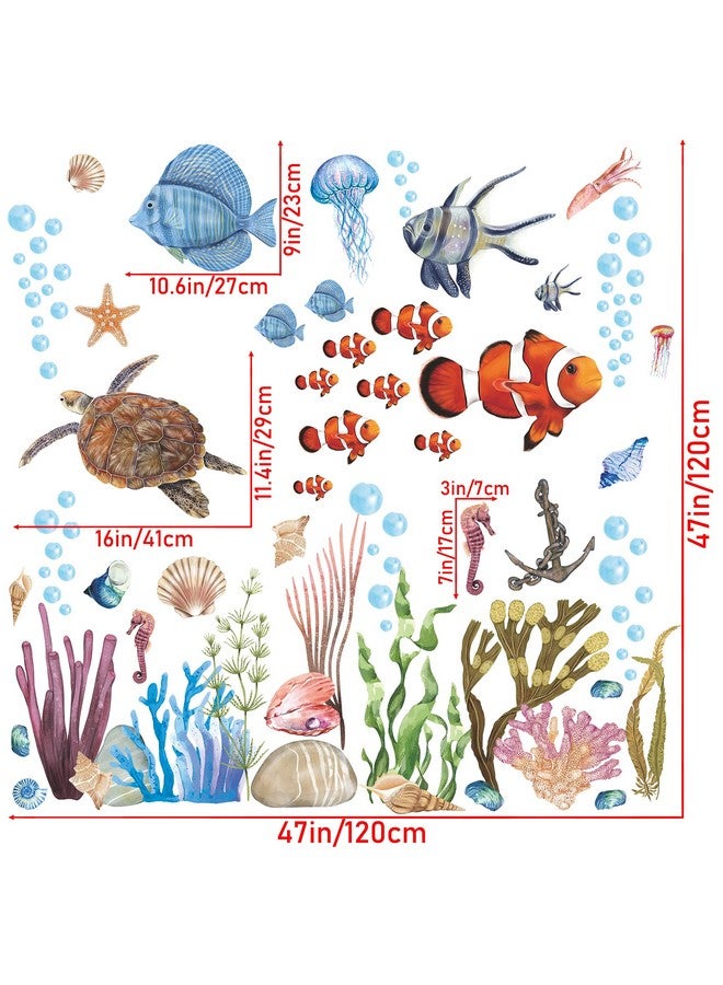 RAINBOW WSK RW-1045 Colorful Ocean Animals Wall Decals 3D Undersea Marine Animals Wall Stickers DIY Removable Fish Coral Starfish Seaweed Sea View Animals Wall Art Decor for Kids Baby Bedroom Living Room Nursery - Image 2