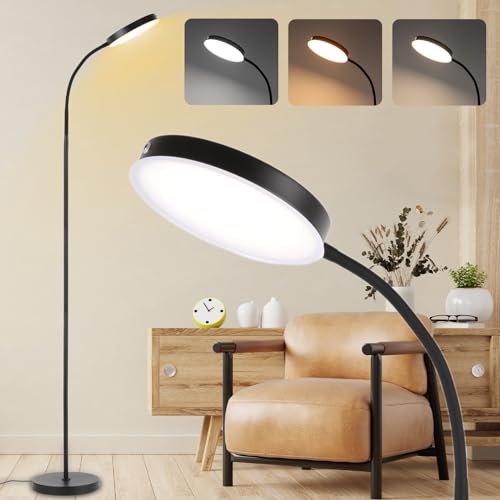 LALISU Floor Lamp, LED Floor Lamps for Living Room, Stepless Adjust Color Temperatures & Brightness Standing Lamp with Touch Control Tall Lamps Adjustable Gooseneck Reading Floor Lamp (Black) - Image 1
