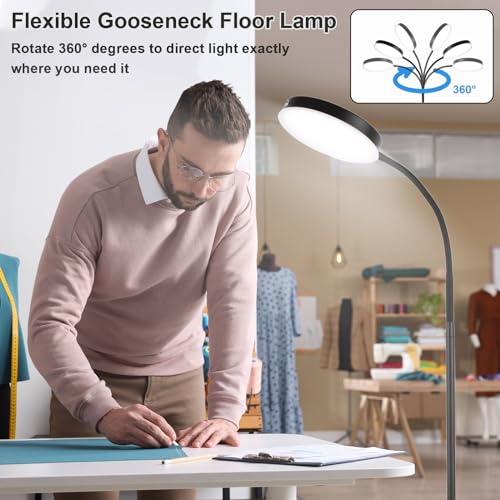 LALISU Floor Lamp, LED Floor Lamps for Living Room, Stepless Adjust Color Temperatures & Brightness Standing Lamp with Touch Control Tall Lamps Adjustable Gooseneck Reading Floor Lamp (Black) - Image 3