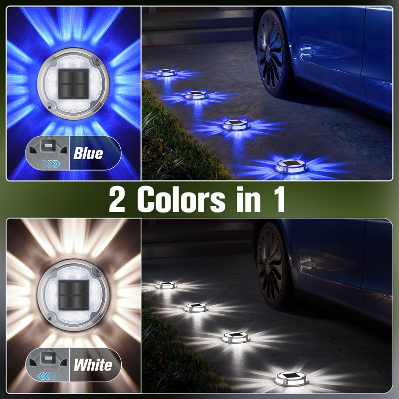 VOLISUN Solar Driveway Deck Lights Dock Marine Lights,16 Pack Solar Ground Light 2 Colors in 1 led Waterproof,Driveway Marker Light for Pathway Warning Step (White/Blue),Auto On/Off - Image 2