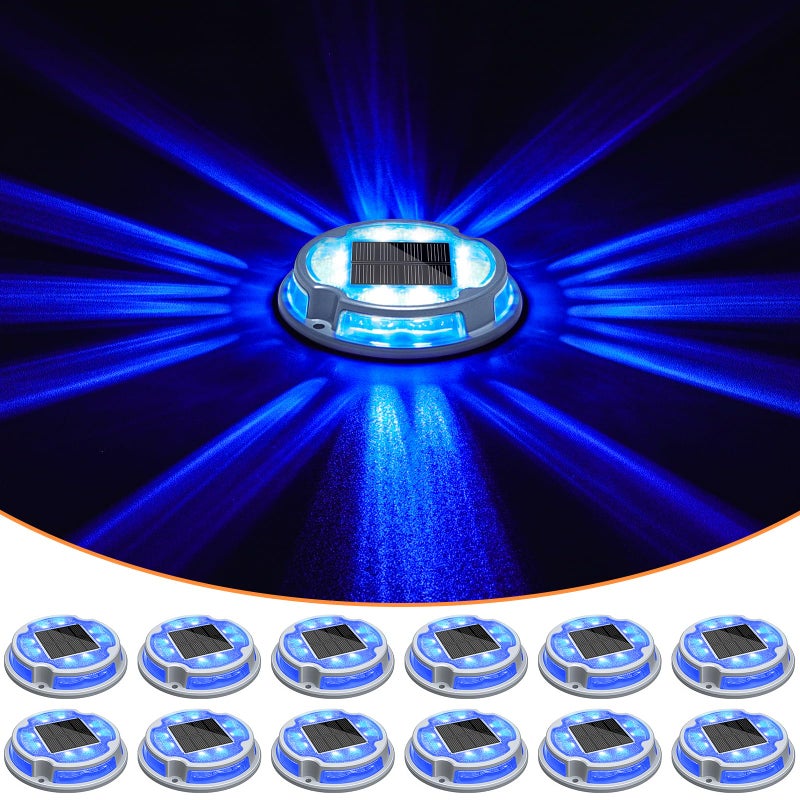 VOLISUN Solar Driveway Deck Lights Dock Marine Lights,16 Pack Solar Ground Light 2 Colors in 1 led Waterproof,Driveway Marker Light for Pathway Warning Step (White/Blue),Auto On/Off - Image 1