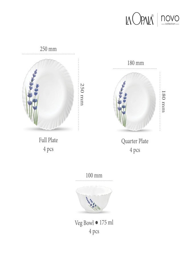 لا أوبالا طقم عشاء أوبال من مجموعة La Opala English Lavender Novo Collection، 12 قطعة، أبيض، (الموديل: LAOP/DSET/B07) - Image 3