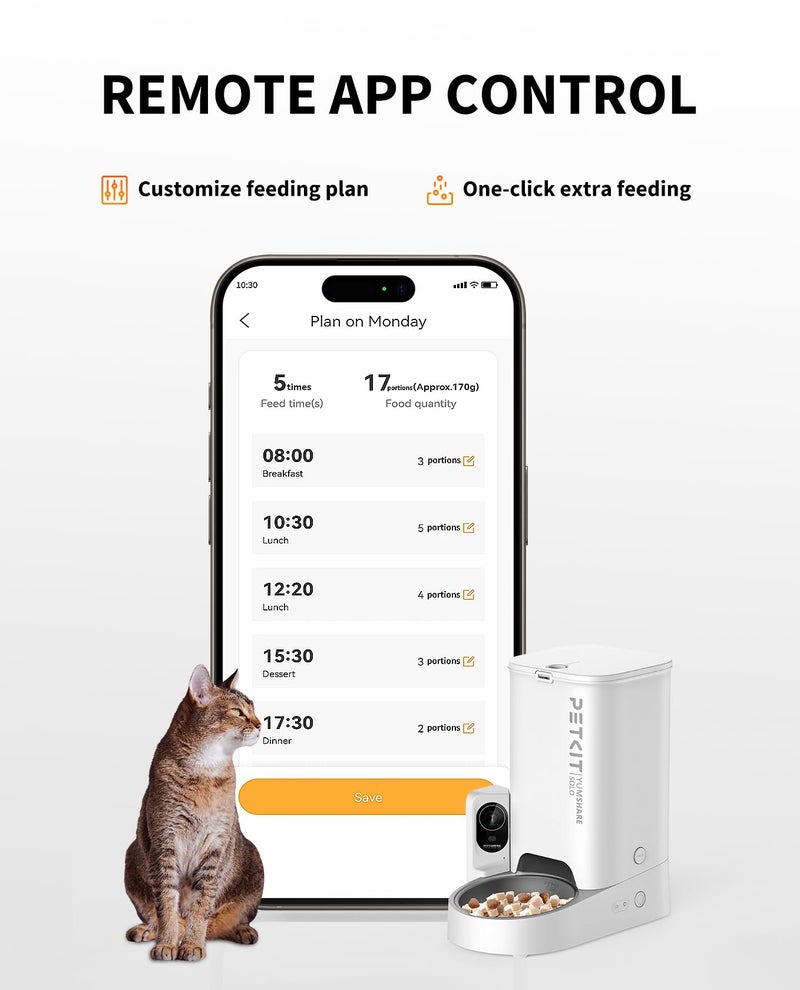 PETKIT Automatic Cat Feeder With Camera, 1080P HD Video with Night Vision, 2.4G WiFi Pet Feeder for Cat & Small Dog, 2-Way Audio & Meal Call Pet Food Dispenser with Desiccant Bag, Motion Capturing - Image 5
