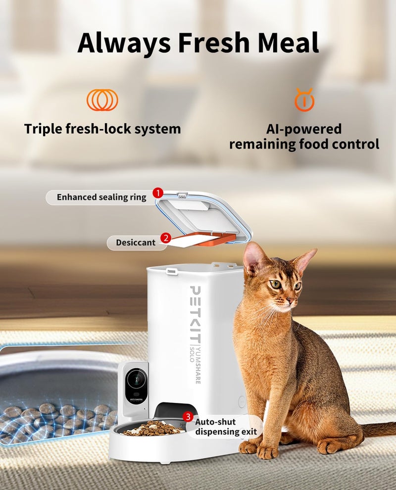 PETKIT Automatic Cat Feeder With Camera, 1080P HD Video with Night Vision, 2.4G WiFi Pet Feeder for Cat & Small Dog, 2-Way Audio & Meal Call Pet Food Dispenser with Desiccant Bag, Motion Capturing - Image 4